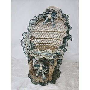 Peacock Wicker Chair Plant Stand, Doll Chair Boho MCM Retro VNT 70's Decor 16 In